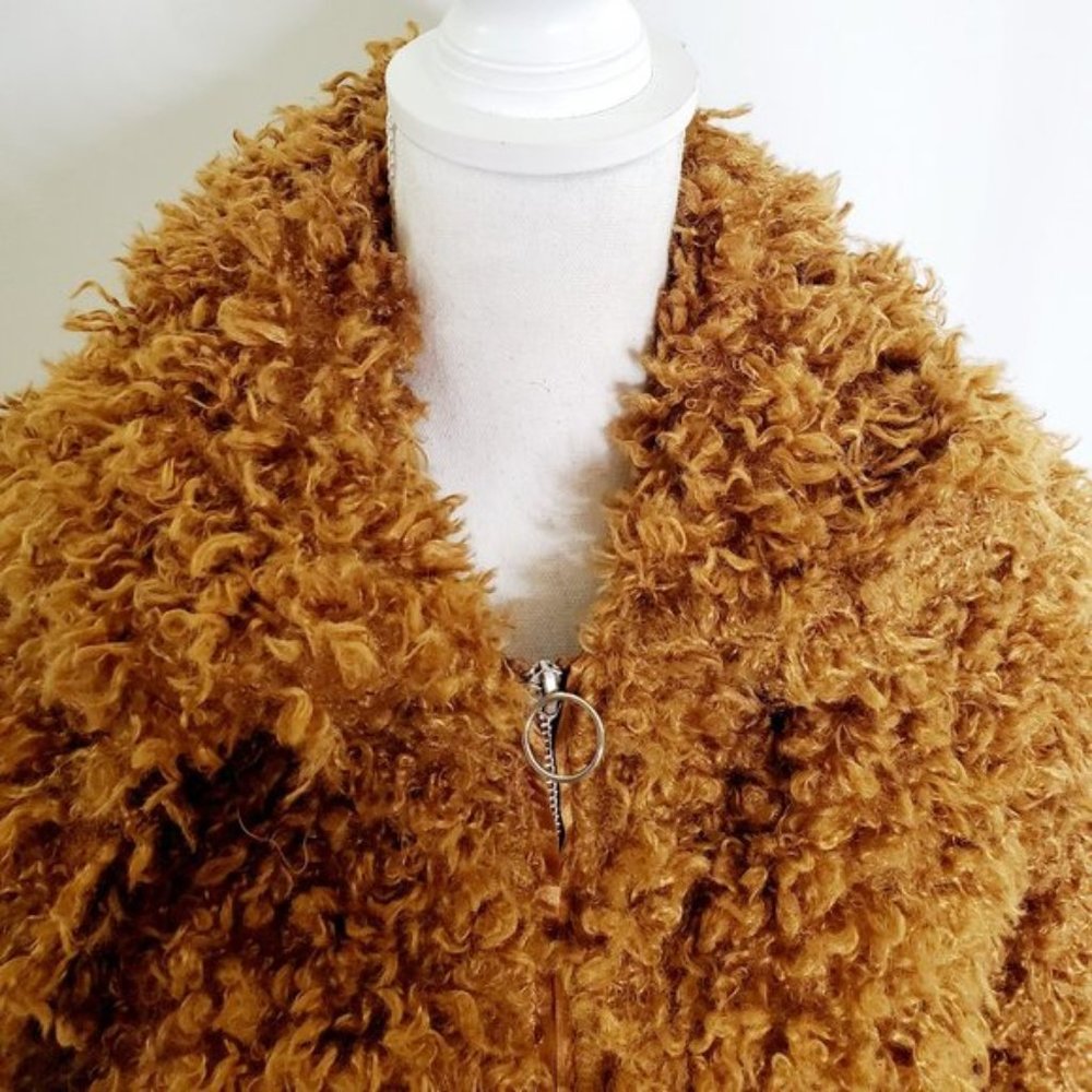 NWT Wild Fable Fuzzy Faux Fur Bomber Jacket Cognac